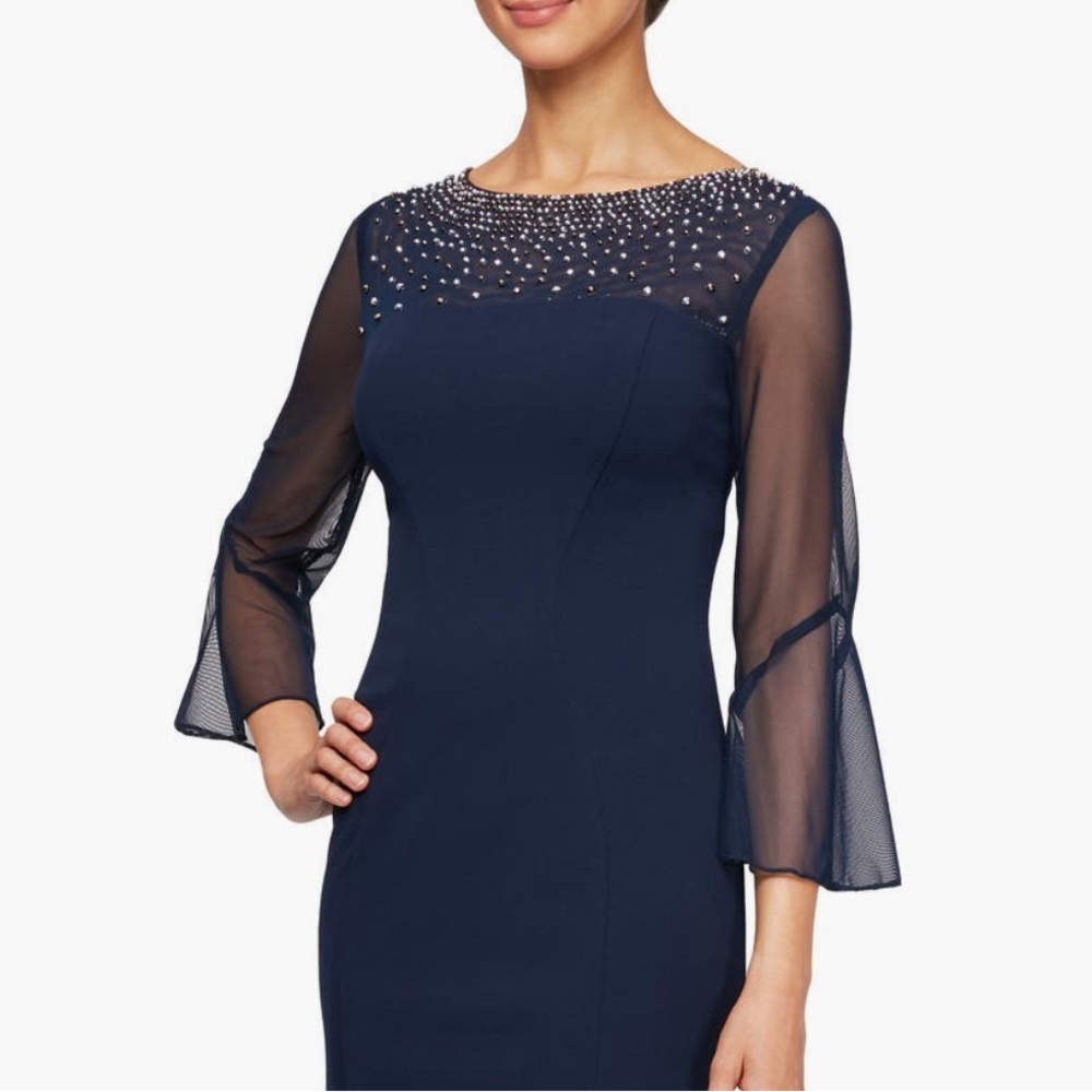 NWT Alex Evenings [ Petite 14P ]‎ Embellished Neck Sheath Illusion Dress